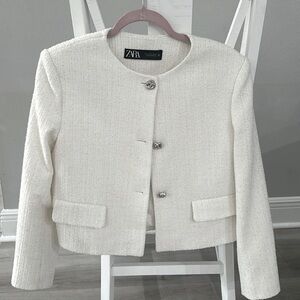 Zara tweed jacket. Never worn! White with subtle lurex detailing.
